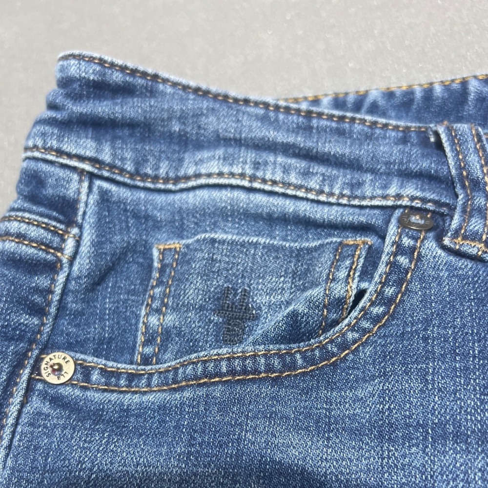 LL Bean Signature Modern Straight Leg Flannel Lined Jeans Blue Plaid Cuff 6 - Picture 10 of 14
